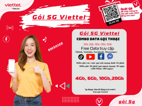 Gói 5G Viettel giá rẻ – Gói cước 5G Viettel 50k. 70k, 90k, 135k, 150k Khuyến Mại Data 4g,5G